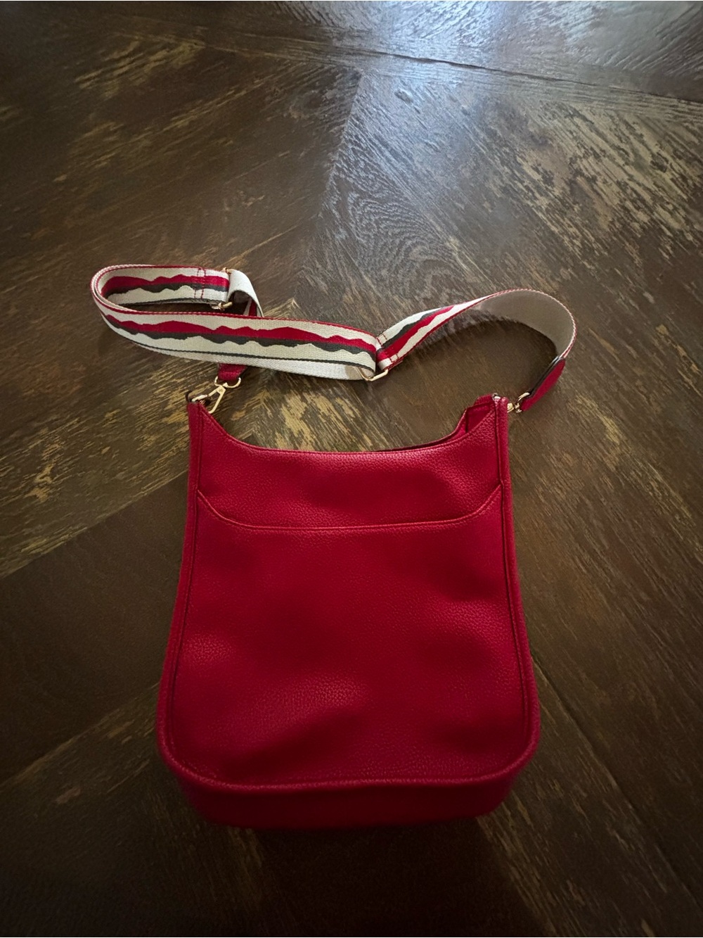Red Crossbody Shoulder Bag with Striped Adjustable Strap